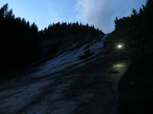 scrambling down by headlamp