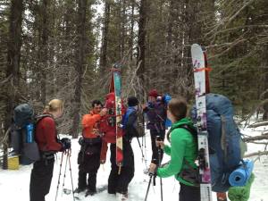 Booting down from the meadow to the Forest Service Road